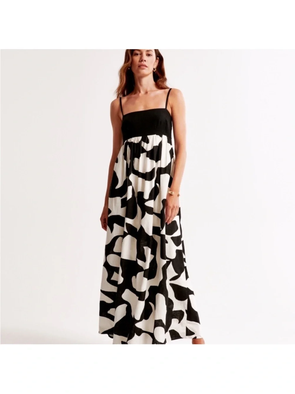 Abercrombie & Fitch Black and White Patterned Spaghetti Strap Maxi Dress